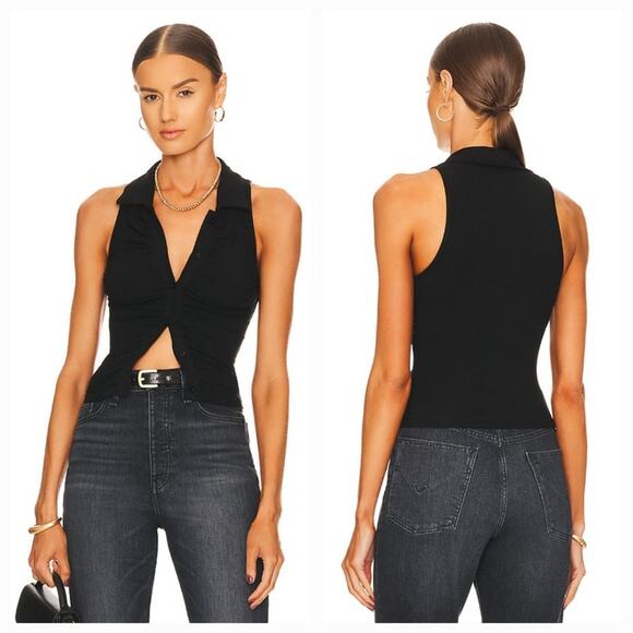 superdown Tops - Superdown Rina Ruched Top in Black